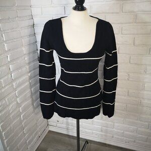 H&M Edition Ladies Size Large Navy w/ White Stripes Round Neck Sweater